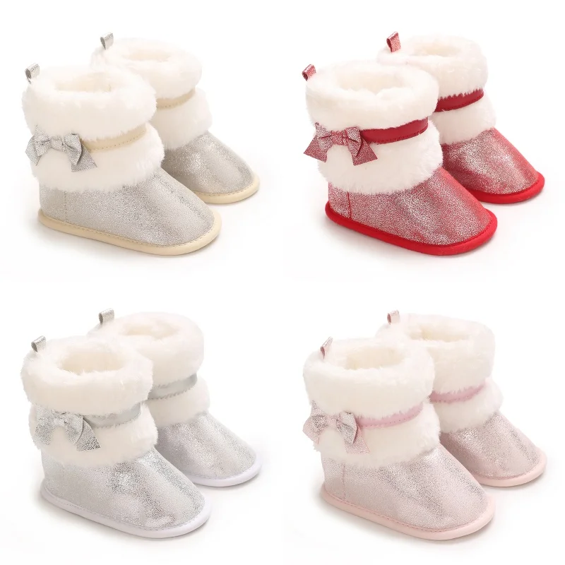 Baby Girl Snow Boots 2025 Winter New Baby Cotton Shoes Girls Fashion Shining Short Boots with Thick Velvet Cotton Boots