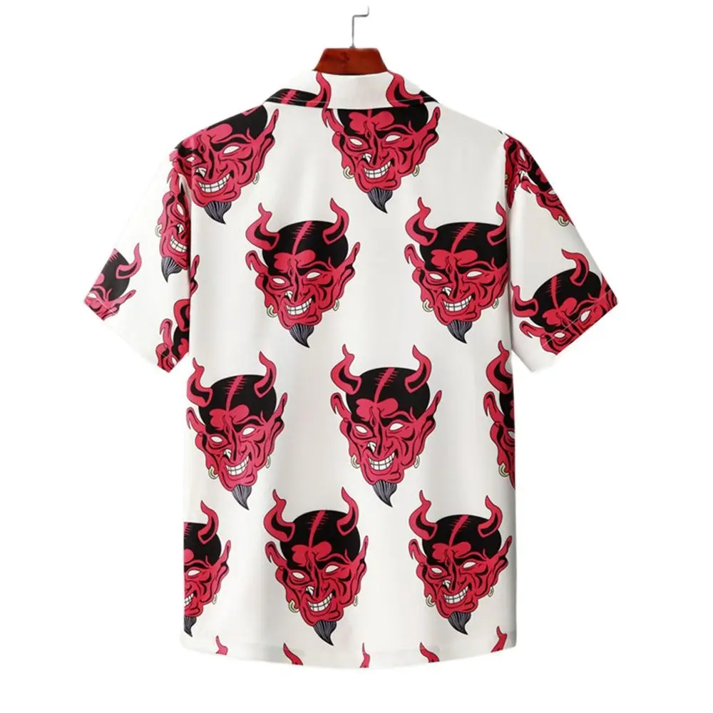 Devil Shirts Full Printed Short Sleeve Men\'s Shirt Floral Loose Hawaiian Korean Streetwear Hip Hop Fashion Shirts Male Camisa