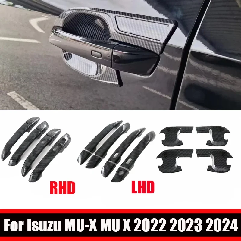 LHD RHD For Isuzu MU-X MU X 2022 2023 2024 ABS Carbonfiber Side Door Handle Cover Trim Door Bowl Sticker Protector Accessories