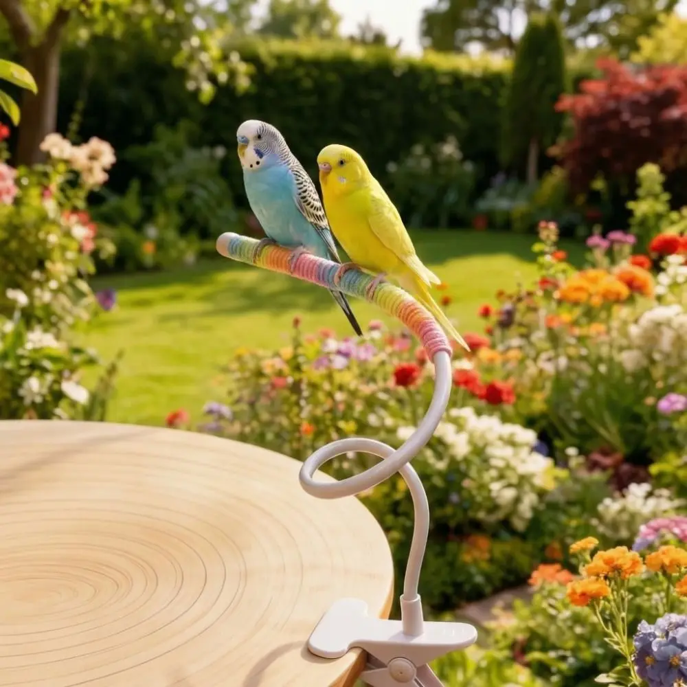 Bendable Desktop Bird Perch Stand Wear Resistant Bite Resistant Parrot Defecation Stand with Clip Climbing
