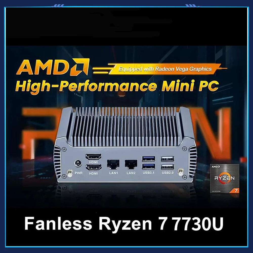 AMD Ryzen 7 7730U 5800U 5825U Fanless Mini PC Barebone Desktop Computer 4K 2*HD Dual HD Windows 11/10 HTPC Gaming PC WiFi6 BT5.2