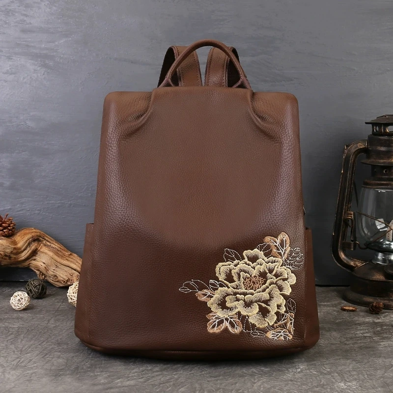 

Рюкзак из натуральной кожи с китайской вышивкой, женские сумки-тоут из натуральной коровьей кожи для женщин, модная сумка на плечо из воловьей кожи