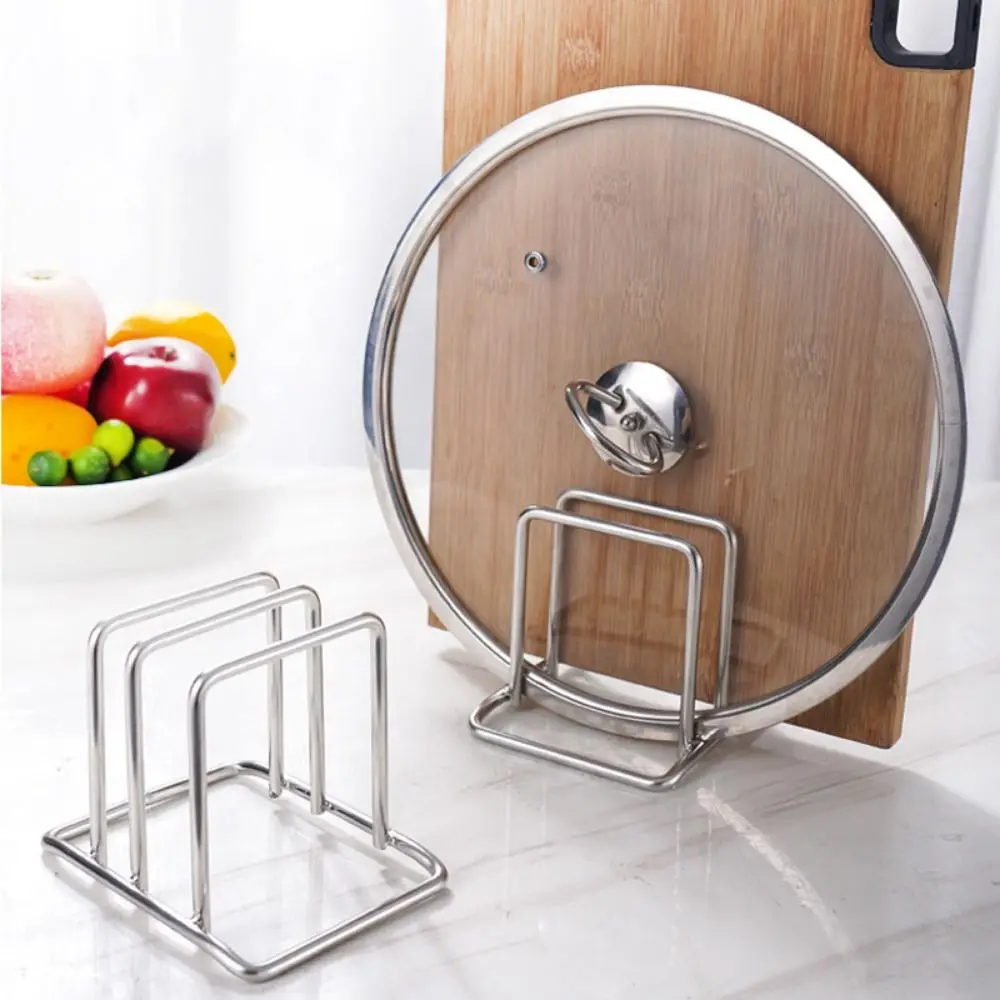 Versatile Use Stainless Steel Cutting Board Holder Rustproof 2 Sectional Pot Lid Stand Vertical Sturdy Dish Drying Rack Utensil