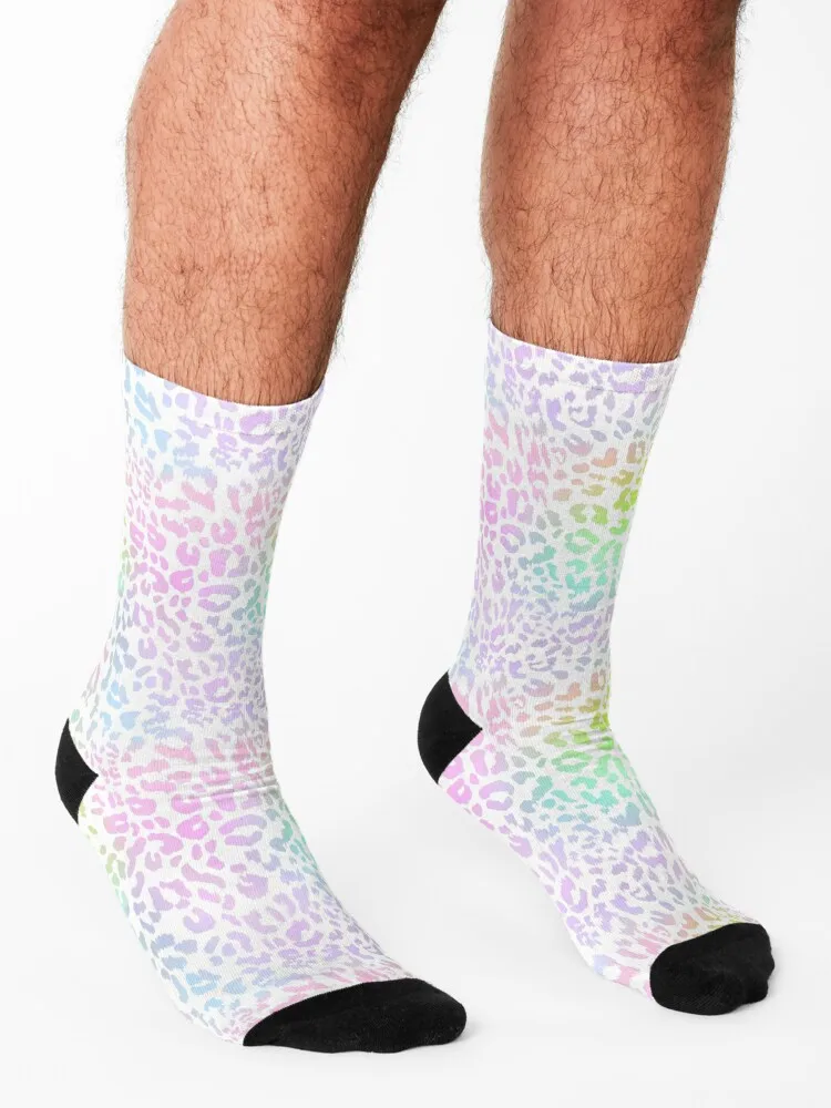 Bright Pastel Rainbow Leopard Print Socks Running cotton aesthetic hockey Woman Socks Men's