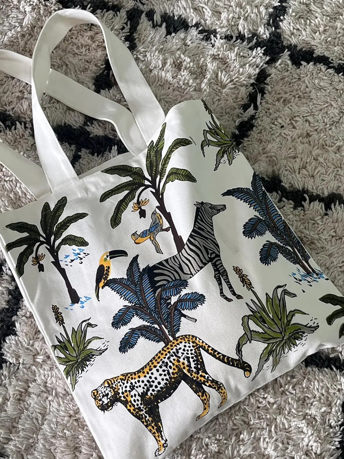 Safari Animal Print Canvas Tote Bag Reusable Eco Friendly Shopping Shoulder Bag For Daily Use