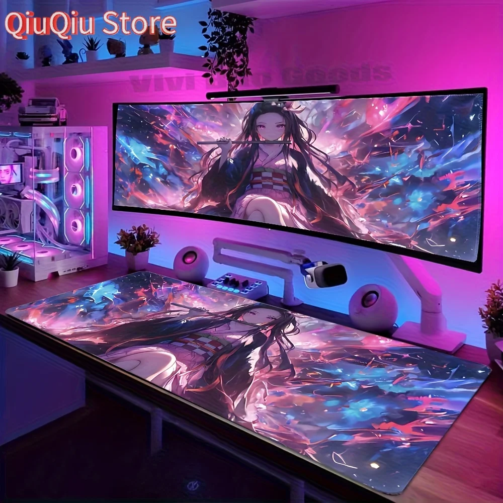 

1pc Anime Gaming Mouse Pad - Extra Large (XL/XXL) Non-Slip Desk Mat with Neon Glow-in-the-Dark Design, Japanese Anime Characters