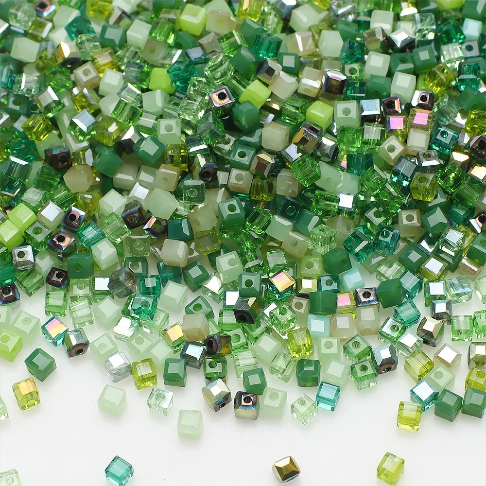 100Pcs 3mm Faceted Square Glass Bead Green Crystal Cube Beads for Jewelry Making DIY Necklace Bracelet Garment Accessories