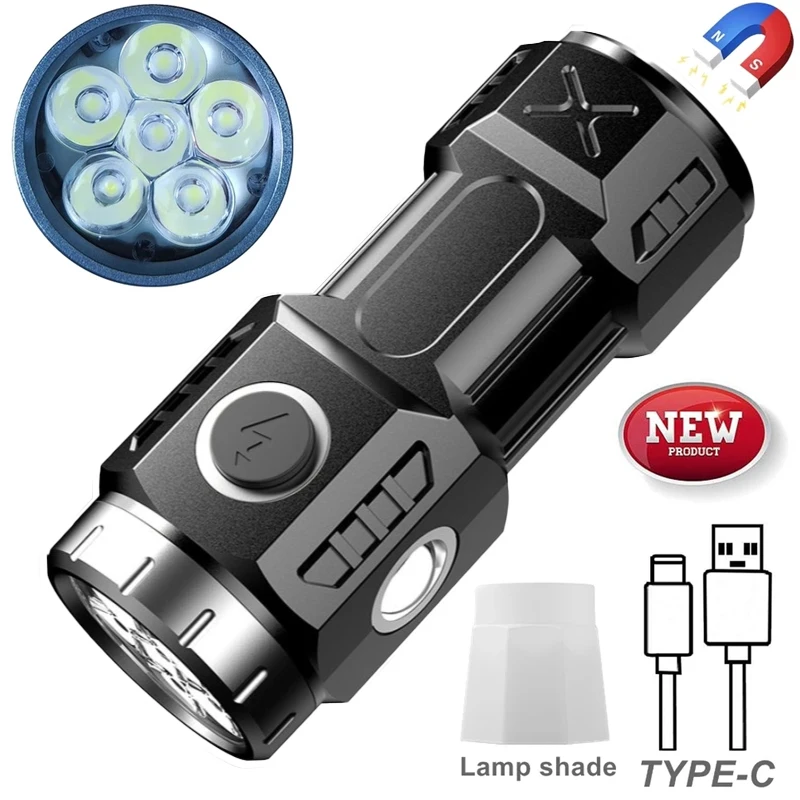 

High Quality 4/6/8*P35 LED Flashlight Super Bright MINI Torch USB Rechargeable with Tail Magnet Outdoor Emergency Exploring Lamp