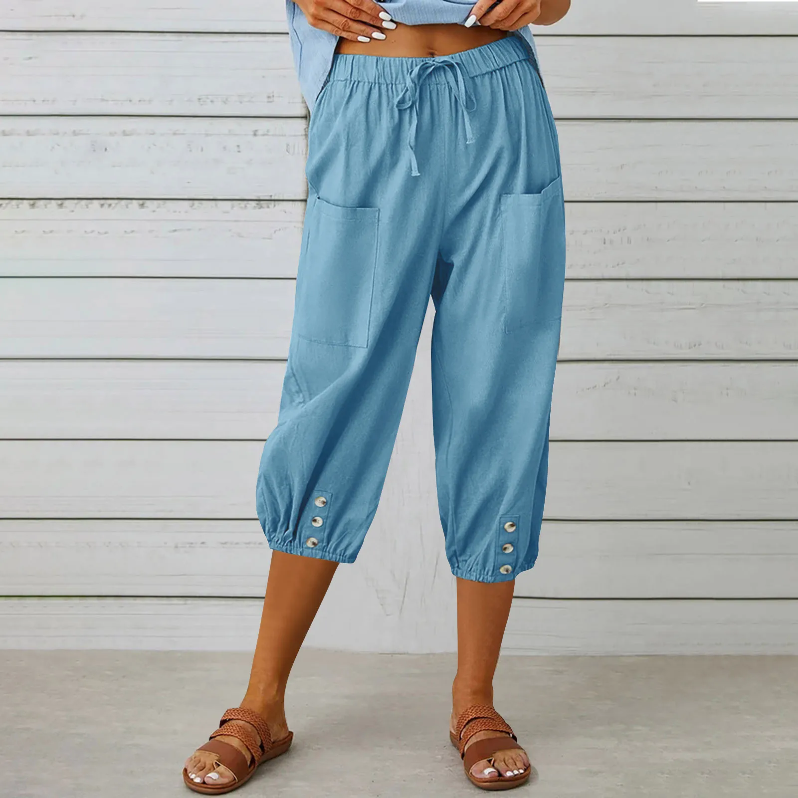 

Women Elastic High Waisted Loose Tapered Harem Pants With Pockets Casual Stretch Pants Womens Large Soft Sweatpants Women