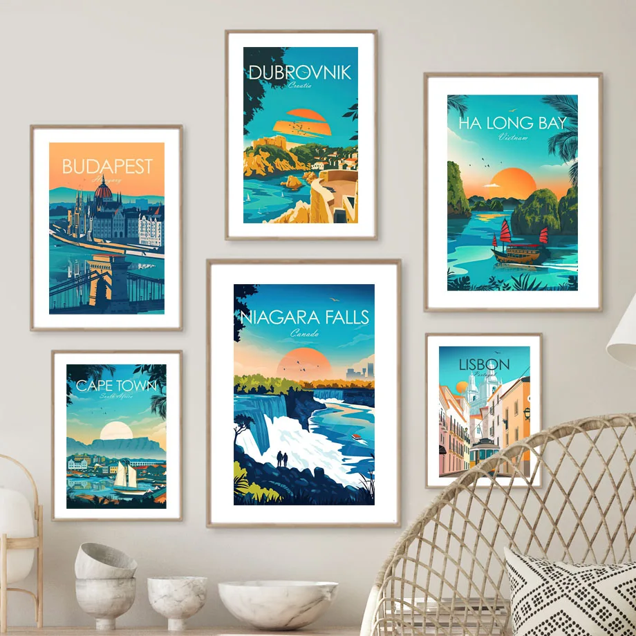ملصق سفر عتيق لديكور المنزل ، لوحة قماشية ، رسم جداري ، صور مطبوعة جدارية ، نيويورك ، باريس ، موسكو ، فينيسا ، يصلح لغرفة المعيشة