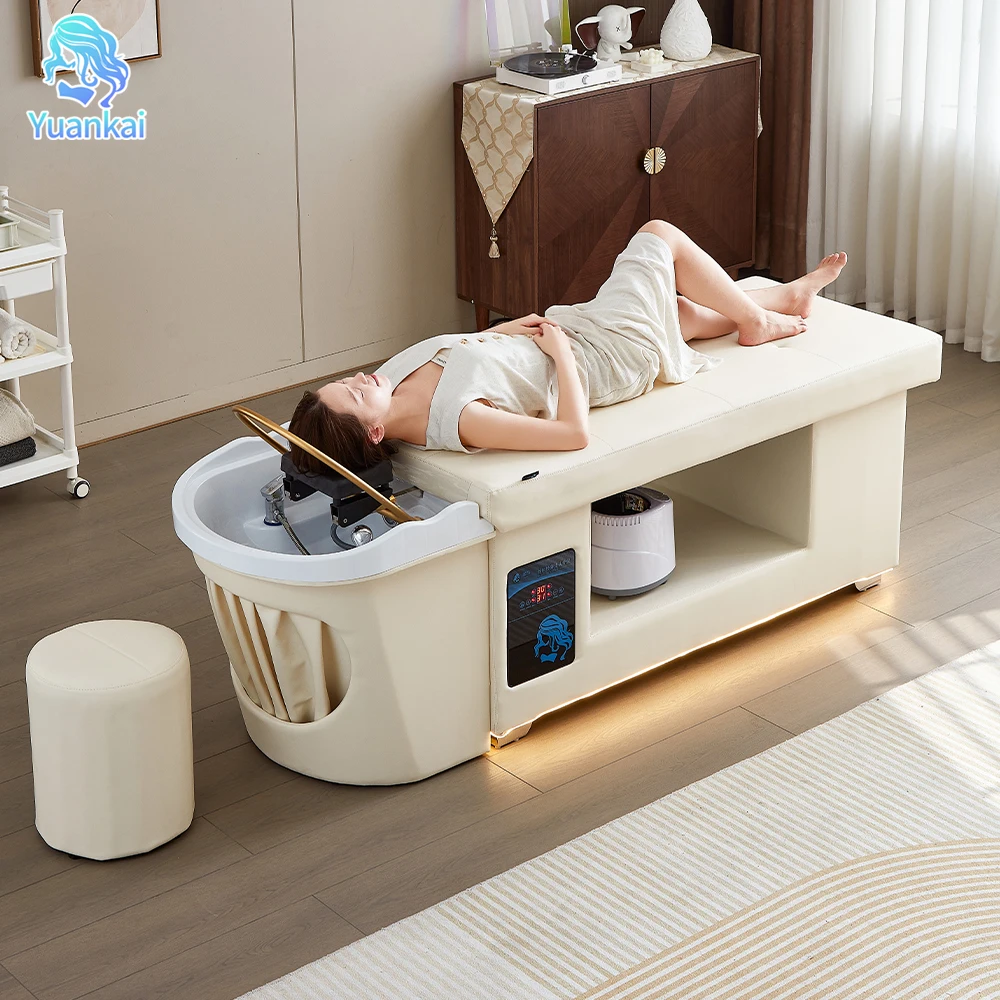 

Modern Multifunction Salon Bowl Beige Thai Massage Shampoo Chair with Light Hair Washing Facial Japanese Head Spa Bed