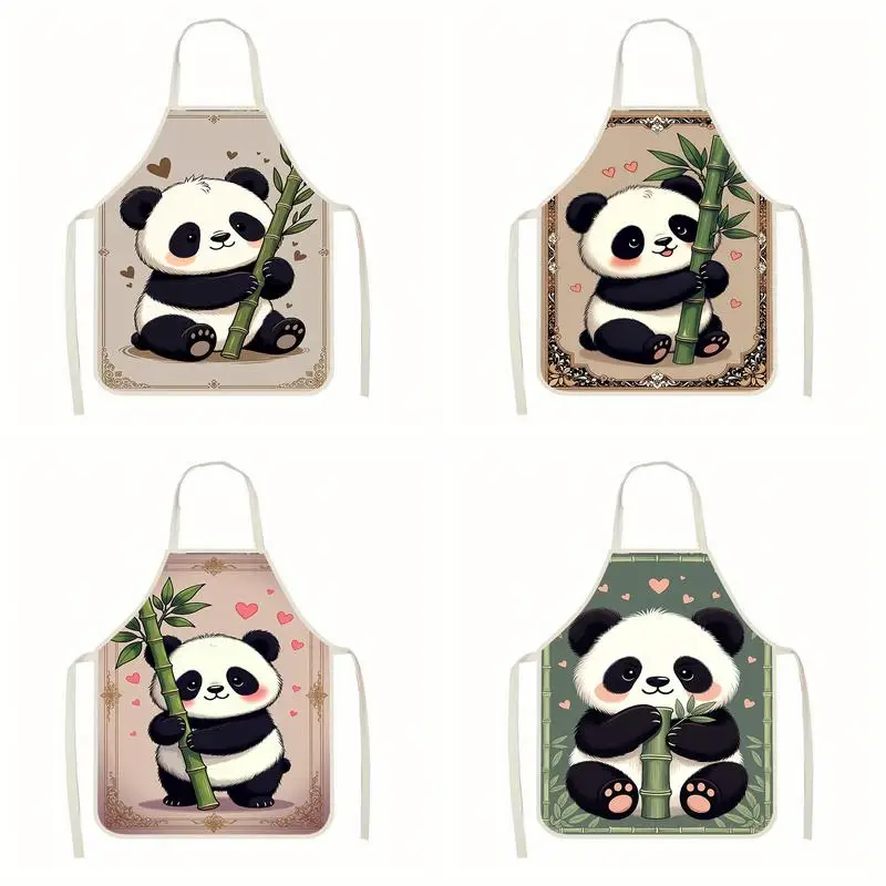 

Cute Panda Pattern Apron Linen Apron, Suitable For Kitchen Cooking, Parent-Child Interaction, Painting And Other Scenarios