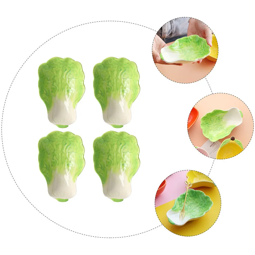 

4Pcs Chinese Cabbage Design Ceramic Seasoning Dishes Stable Condiment Holders for Sauces Spices Snacks Home Kitchen Use