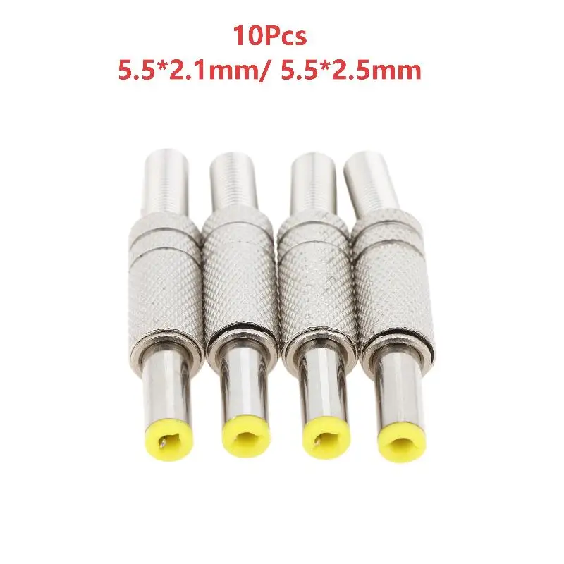 Metal DC Power Connector Plugs 10Pcs 55x21/55x25mm Rust Resistant for DIY Electronics Repair Circuit Projects