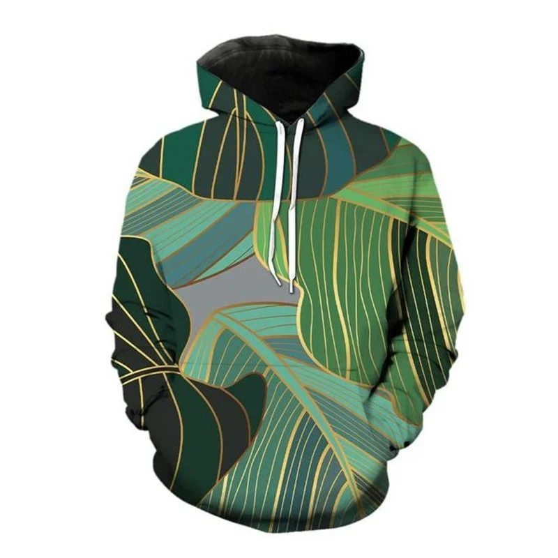 Luxurious Gold Striped Leaves Men's Hoodie 3D Print Long Sleeve Hoodies Simple Casual Stree Daily Clothing Pullover Sweatshirt