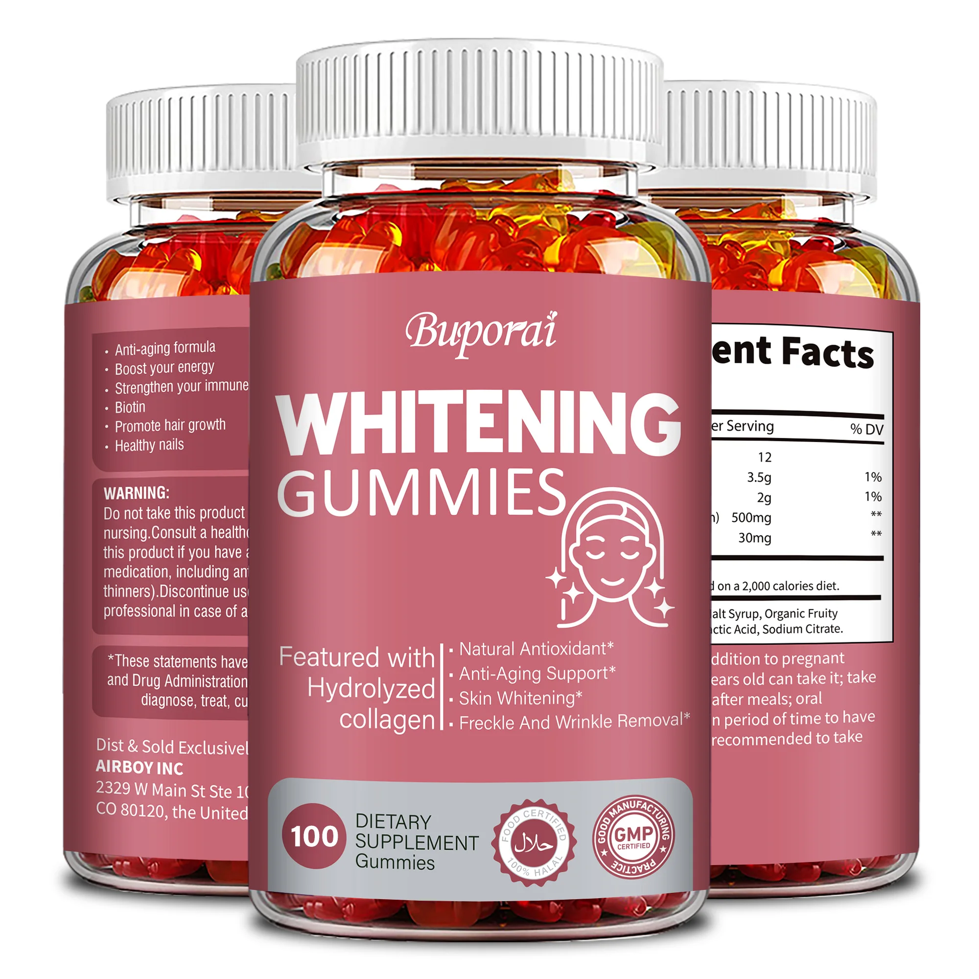 

Whitening Gummies - Whiten and Moisturize The Skin, Anti-aging, Lighten Spots, Improve Dull Skin Tone, Enhance Immunity, Non-GMO