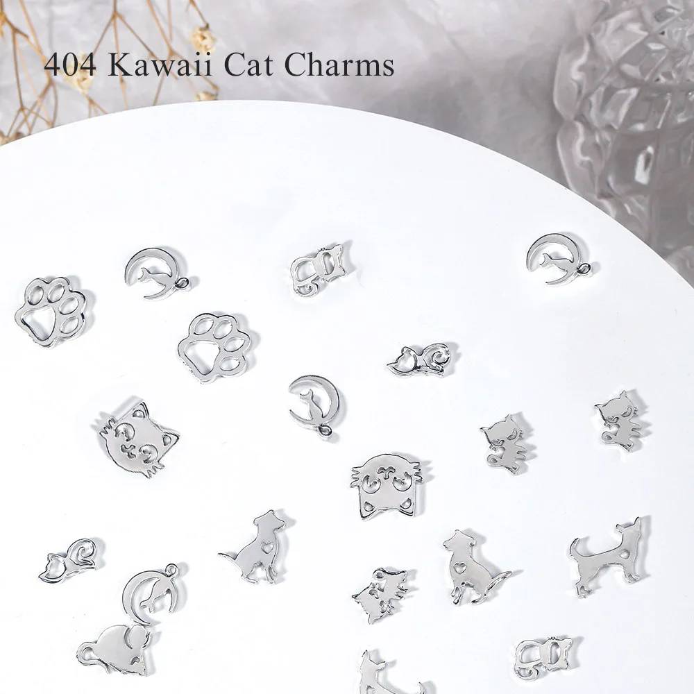 10/20pcs Mix Kawaii Cat Charms for Nail Adorns Chrome Silver Kiyomi Animal Cat Claw Alloy Anime Image Metallic Finger Jewel 404s