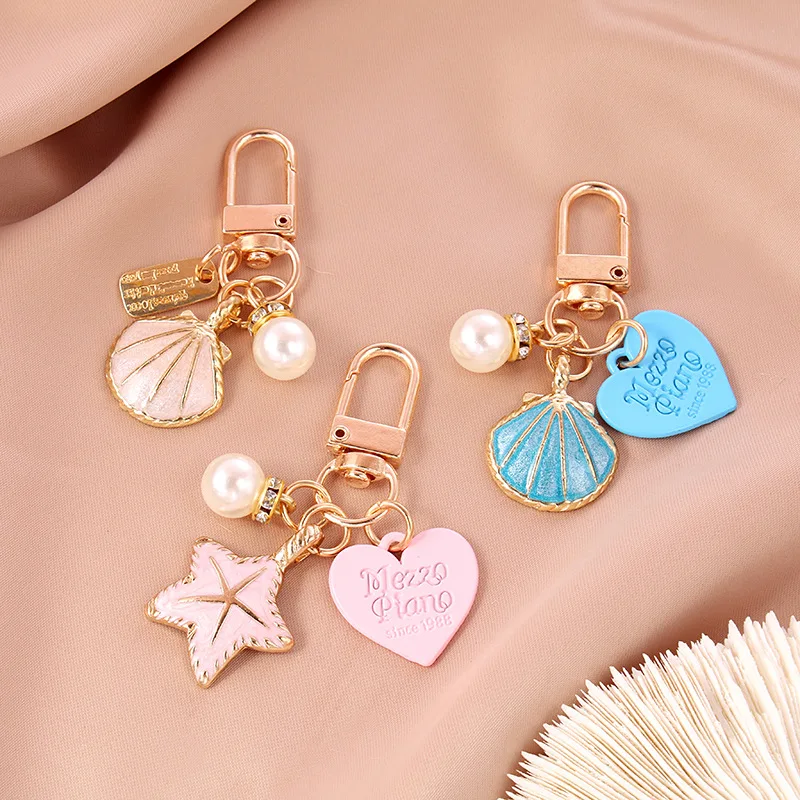 

Bag Ornaments Elegant Heart Pearl Keyring Starfish Keychain Elegant Jewelry Party Gift Accessory For Gift