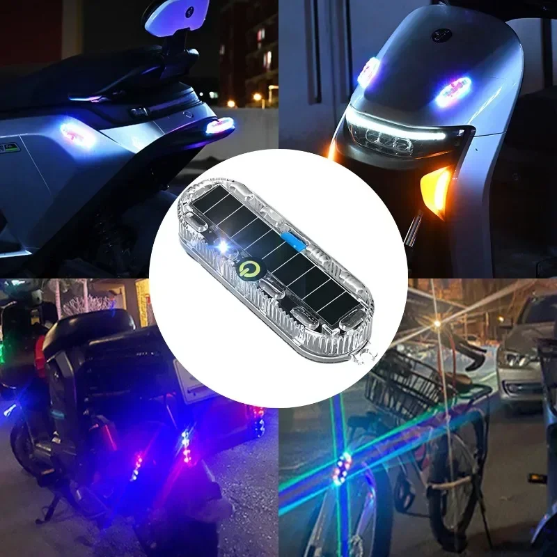 Motorcycle Solar Led Warning Light Anti-rear Strobe Light Night Riding Flashing Tail Light for Car Motorcycle Electric Bicycle