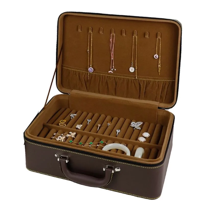 

Large Jewelry Box Storage Earring Organizer Anti Dust Jeweler Box Velvet Makeup Necklace Jewelry Packaging Display with Lid