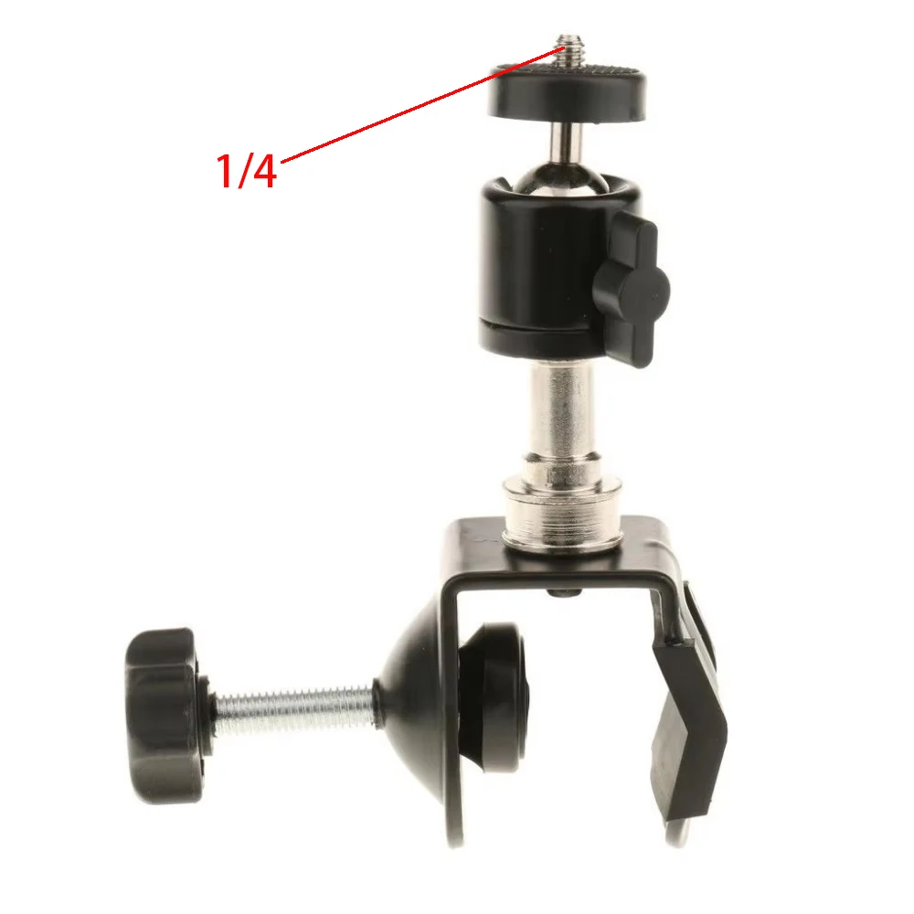 Perfeclan Soporte de abrazadera con cabeza de bola Orificio de rosca 1/4 Adaptador de montaje de zapata Cámara trípode, cabeza de bola de tornillo de rosca 1/4-20 con clip