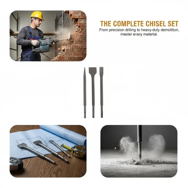 3-個の-sds-プラスロータリーハンマーチゼルビット、コンクリート石材用、耐久性があり耐腐食性があり、建設や解体に適しています。