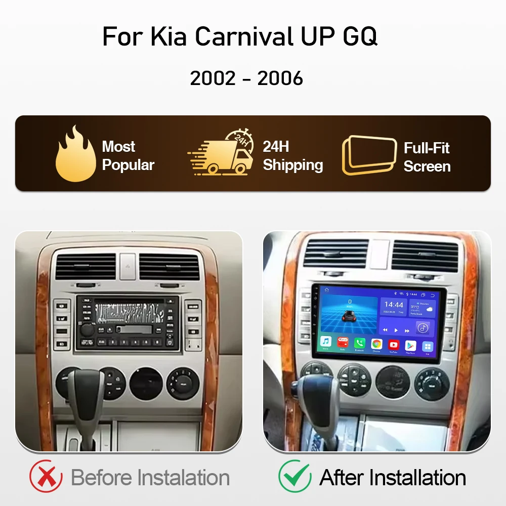 Car Radio Android For Kia Carnival UP GQ 2002 - 2006 Head Unit Multimidia Video Player Screen No 2din DVD QLED Screen Autoradio - view 2