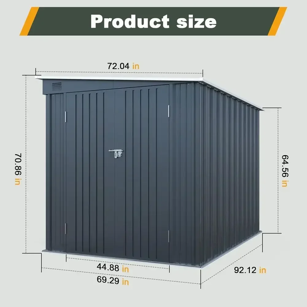 6x8 Lean-to Shed with Skylight, Double Doors, Metal Storage for Outdoor Tools and Waterproof Garden Storage