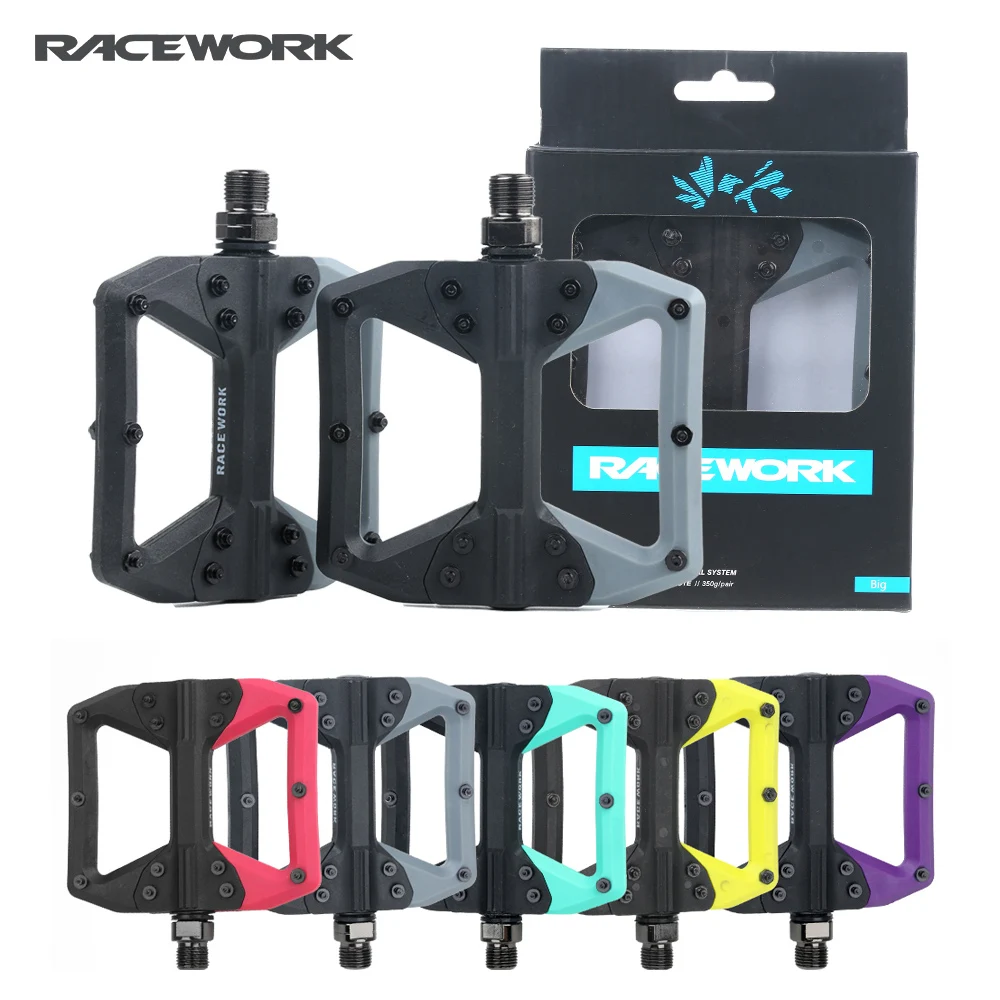 RACEWORK MTB Bicycle Pedals 14pcs non-slip nylon ultra-light sealed bearing pedals Bicycle Accessories