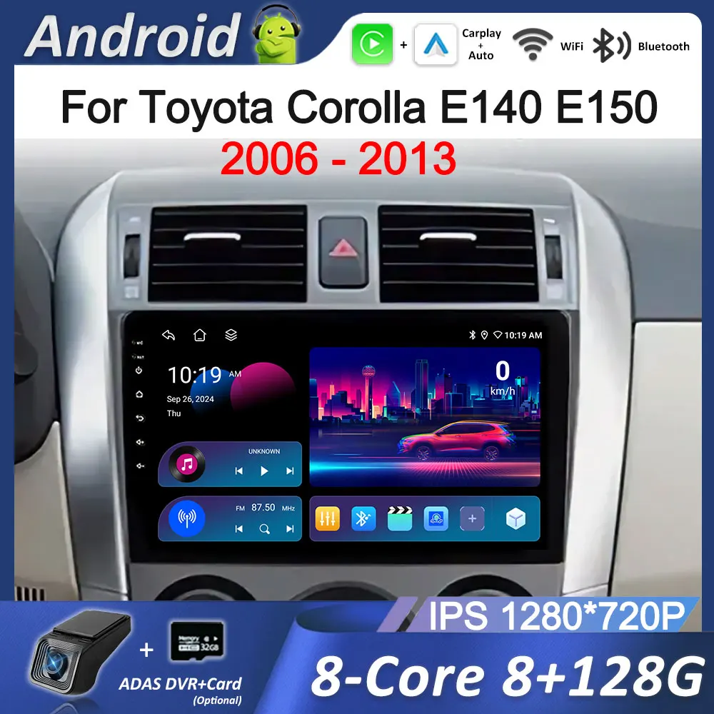 

Автомобильный радиоприемник Android, мультимедийный видеоплеер для Toyota Corolla E140 E150 2006 2007-2013, Bluetooth, GPS-навигация, 4G WiFi