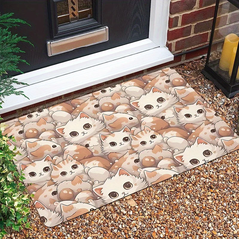 Cute Cat Doormat, Funny Kitten Face Pattern Entrance Rug, Soft Animal Floor Mat, Non-Slip Home Decor for Entryway & Kitchen