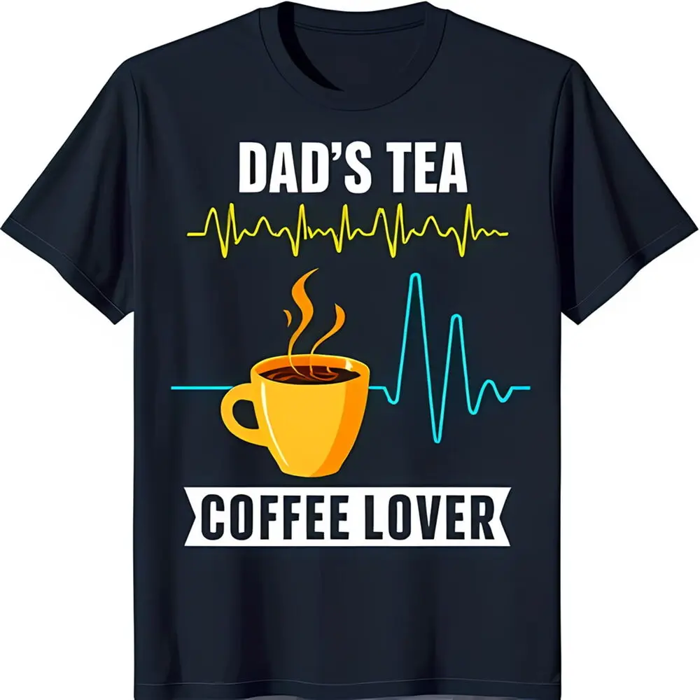 

Dark Blue 'Dad's Tea' T-Shirt with Coffee Cup & Heartbeat Design Coffee Lover