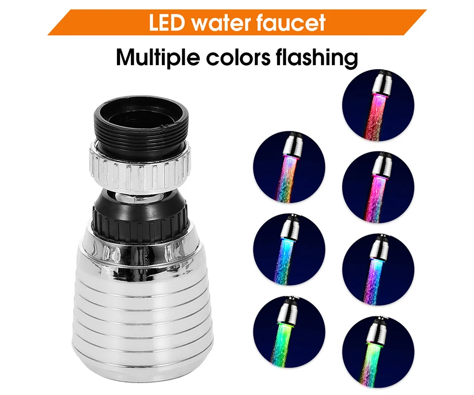 360 Degree Rotatable LED Faucet Light Multiple 360 Water Saving Light Tap Nozzle For Kitchen Bathroom Aerator Stream Glow