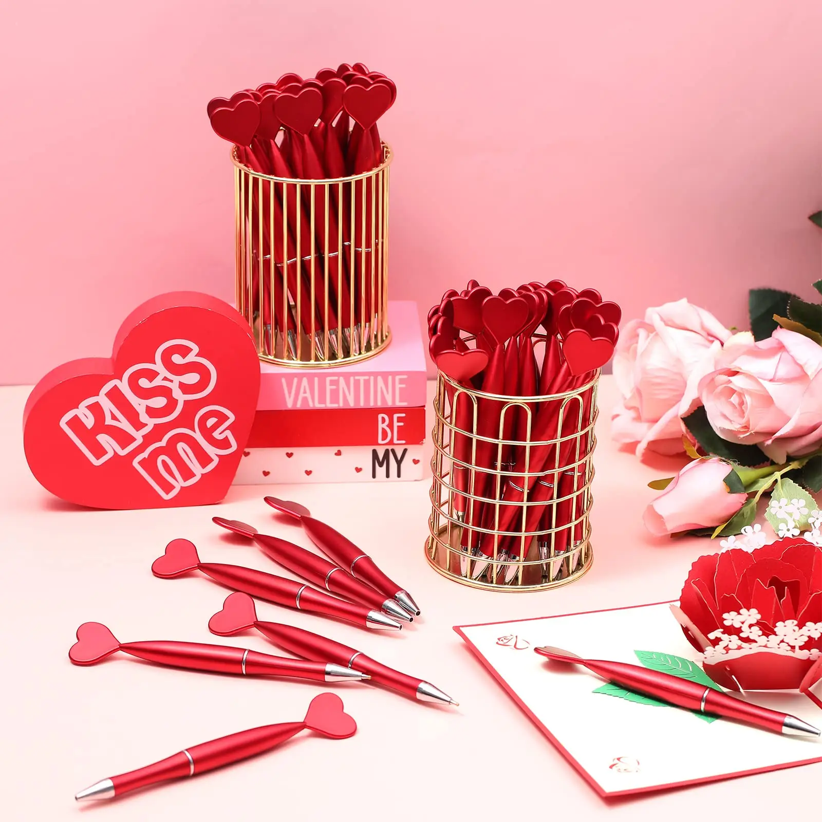 30Pcs Heart Rotary Ballpoint Pen Love Heart Ball Pens Plastic Pens Student Ballpoint Pen School Supplies Stationery