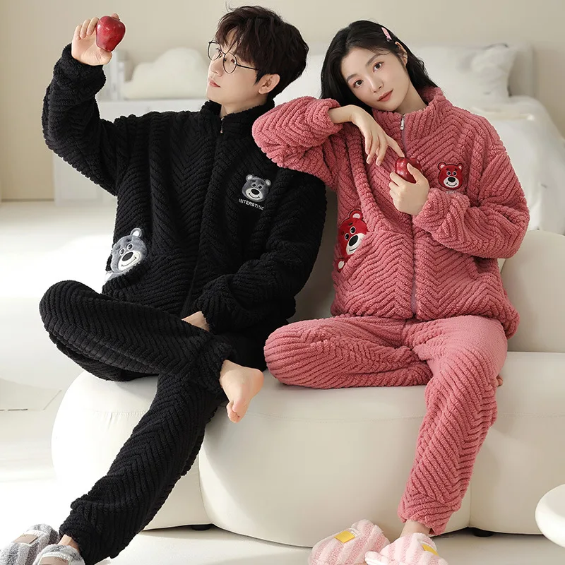 Disney couple pajamas winter two-piece set strawberry bear loungewear Disney loungewear cartoon strawberry bear couple pajamas