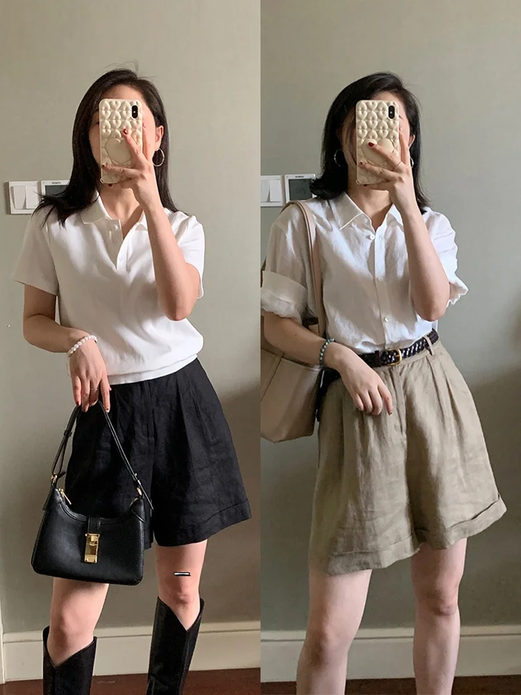 

orts 20 Full Linen Simple Elegance orts High Waist Straight Leg ket Detail Button Closure Summer Thin Wide Leg Pants