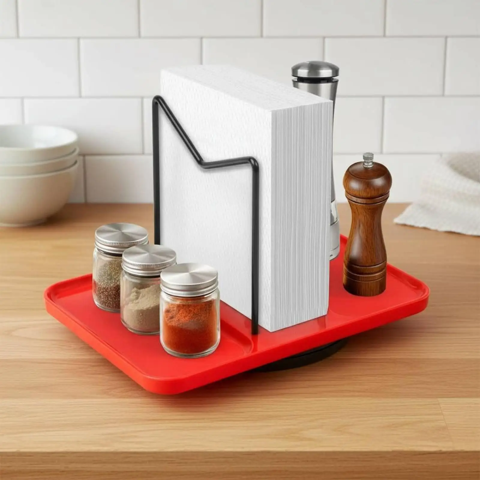 Rotating Metal Napkin Holder, Non-Slip Kitchen Condiment Holder,
