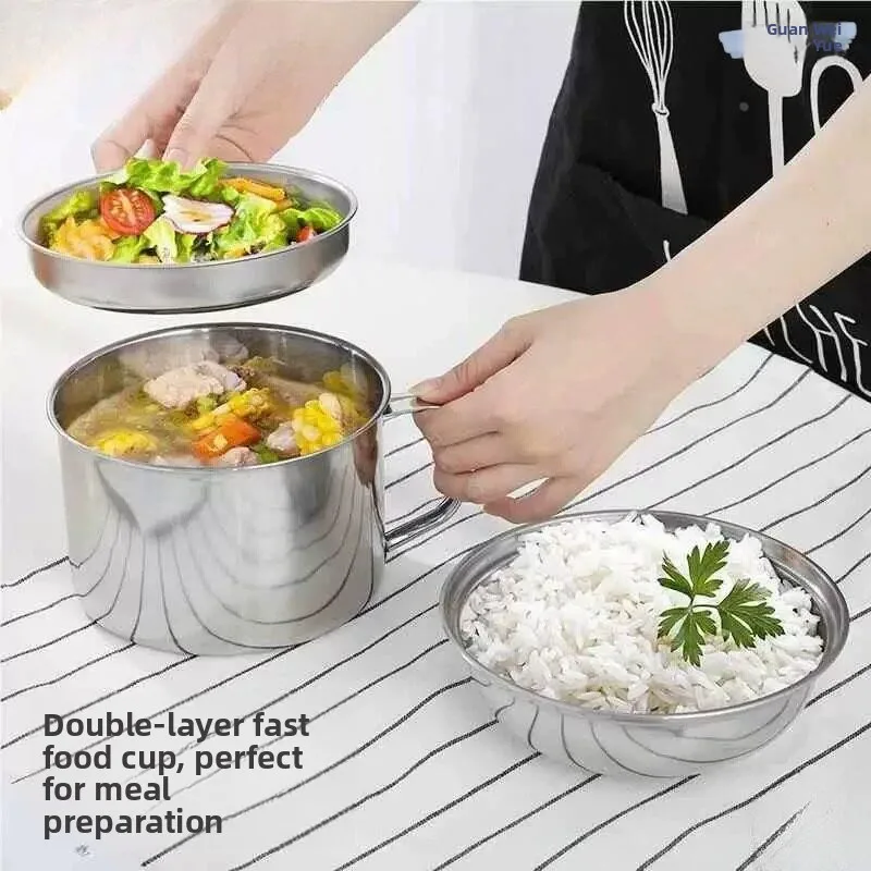 

Thickened Stainless Steel Fast Food Cup Large round Stainless Steel Lunch Box with Cover Student Cafeteria Bento Box Partition