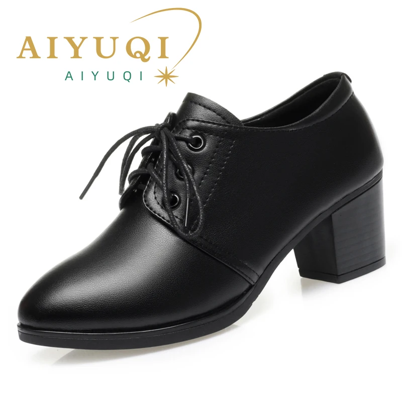 

AIYUQI Women Shoes Dress Anti Slip 2024 Autumn New Genuine Leather Mid Heel Women Shoes Large Lace Up Office Women Shoes