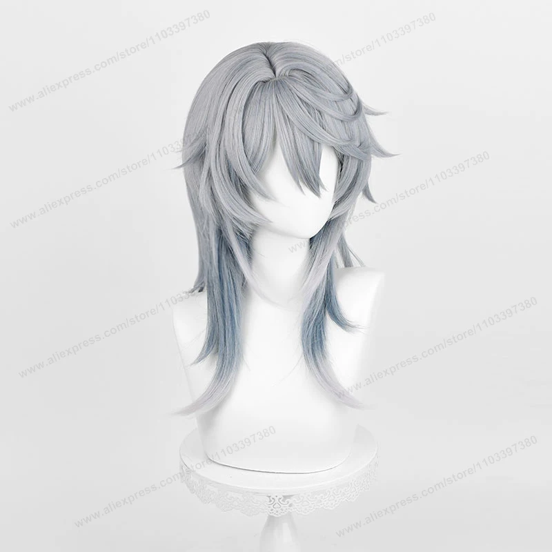 Honkai-Peluca de Cosplay de Star Rail, pelo degradado de 52cm, gris, azul, Anime HSR, pelucas sintéticas resistentes al calor