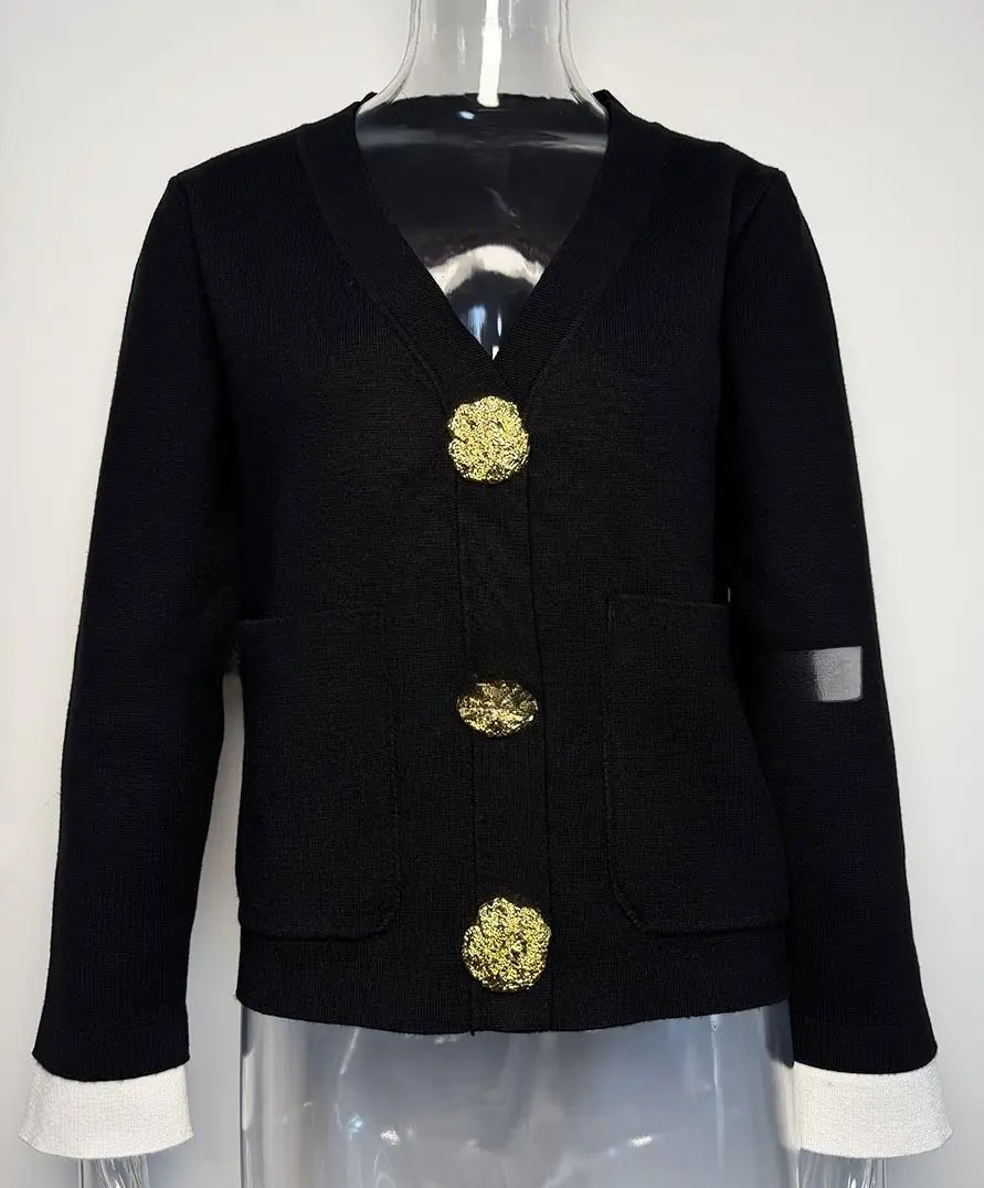 2025 Autumn/Winter New Style Metal Button Knitted Cardigan Coat