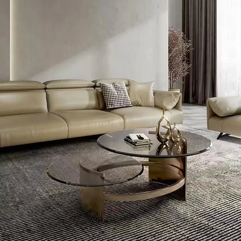 

Classical Living Room Furniture Tempered Glass Coffee Table Nesting Shape Tea Desk Nordic Center Table