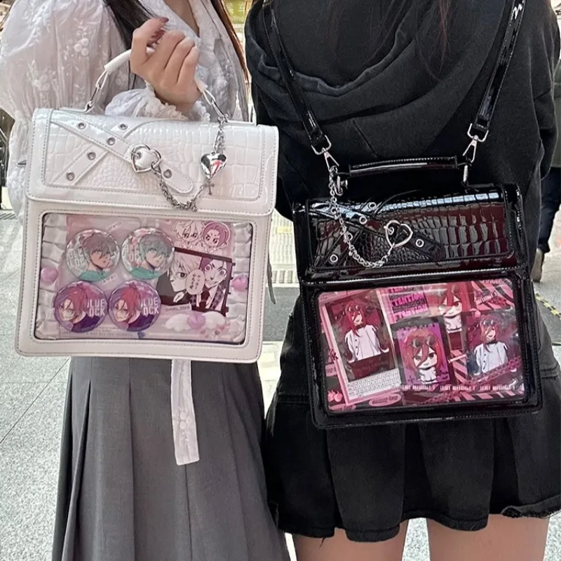 Xiuya Casual Backpacks for Women Y2k Chains Fashion Punk Luxury Designer Ita Bag Transparent Harajuku New Aesthetic Shoulder Bag