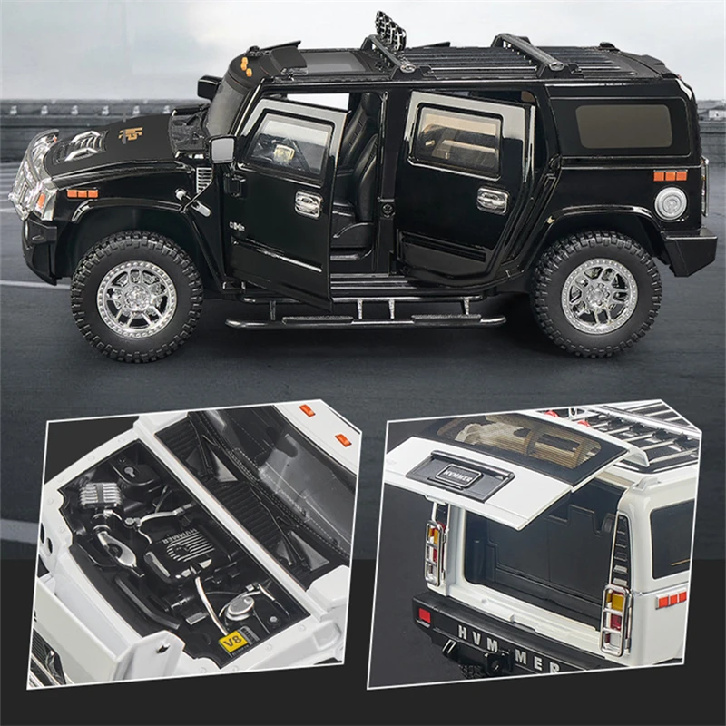 1/18 HUMMER H2 Highway 61 SUV Alloy Car Model Diecast Metal Off-road Vehicles Car Model Sound and Light Simulation Kids Toy Gift