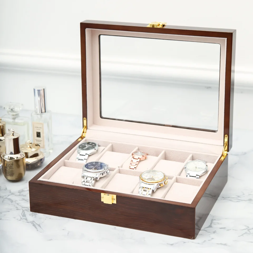 

10 Grids Luxurious Wooden Clock Watch Box Jewelry Box Display Watch Case Holder Organizer for High-end Men's and Women's Gifts