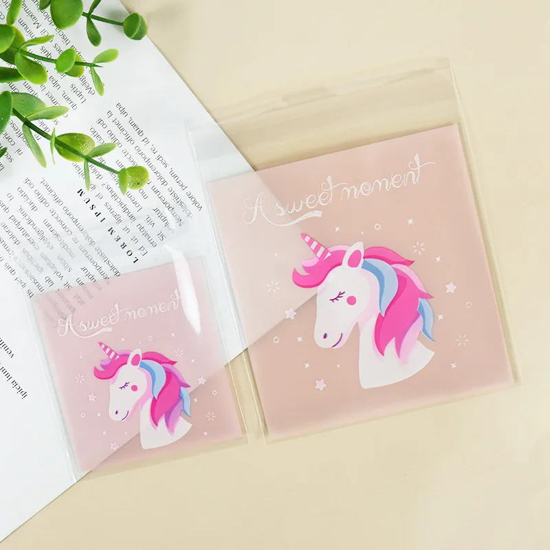 200/100Pcs Cookies Candy Packaging Bags for Girls Birthday Party Cartoon Unicorn Gift Bag Unicorn Theme Party Decorations