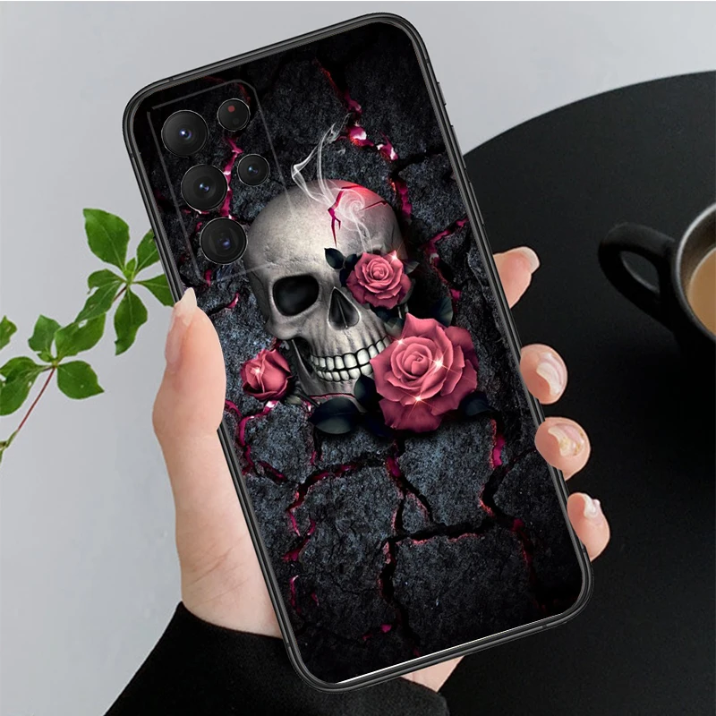 เคสโทรศัพท์สําหรับ Samsung Galaxy A35 A55 A54 A15 A25 A05s A05 A22 A24 A52 A33 A34 M34 M14 M54 M23 Skull Rose ผีเสื้อกรณี Funda