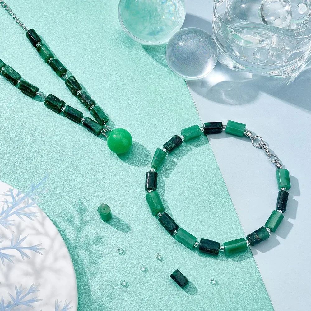 2 Strands Natural Emerald Beads Strands about 30-34pcs Natural Untreated Emerald Faceted Column Shape Beads Genuine Emerald