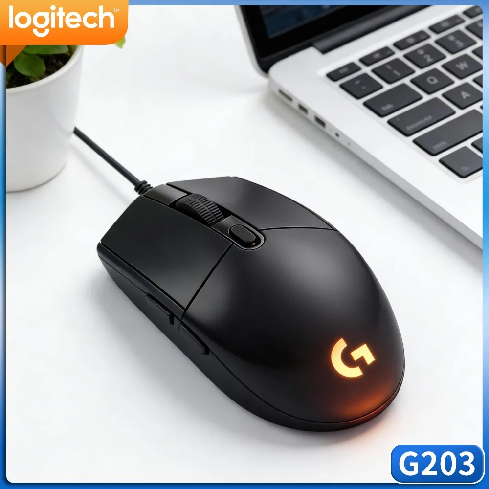 Logitech G203 Wired Gaming Mouse Ergonomic Palm Support Dynamic RGB Adjustable Sensitivity USB For Home Office Work
