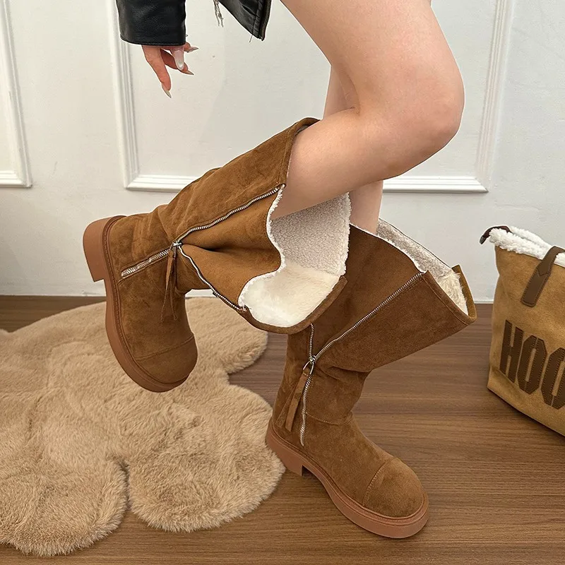 شتاء جديد جولة تو متجمد الصوف الجانب سستة منصة المضادة للانزلاق مقاومة للاهتراء أحذية طويلة الأحذية النسائية #3
